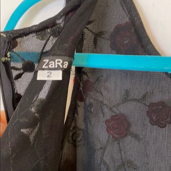 Zara Black Party dress with red embroidered flowers cute for dinner size 2 - Picture 7 of 7